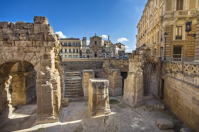 At the Roman amphitheater in Piazza Sant'Oronzo in Lecce Apulia Italy